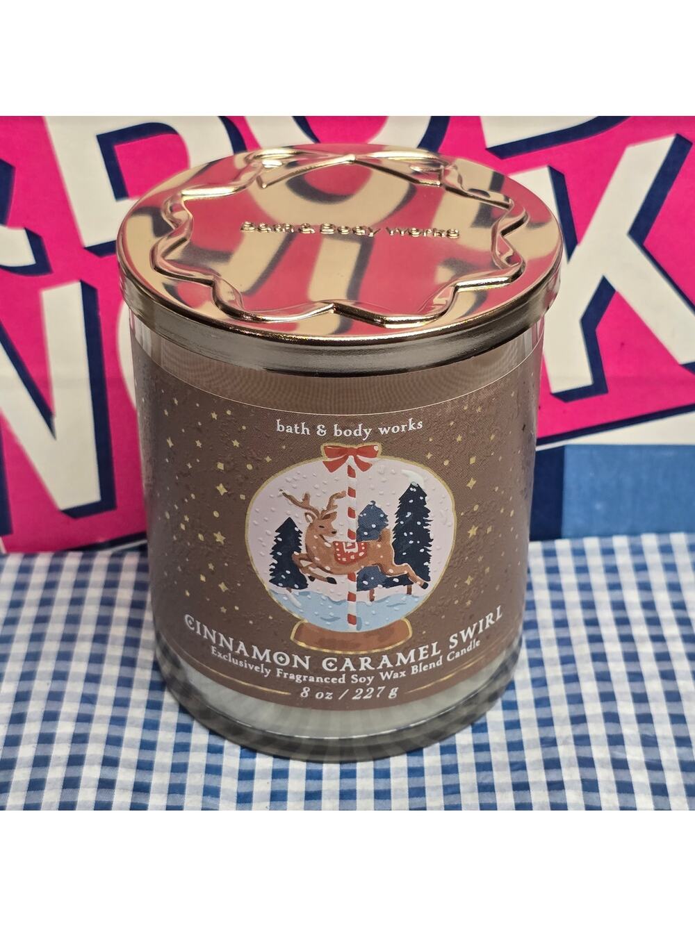 BBW Cinnamon Caramel Swirl Single Wick 8 oz. Exclusive Fragranced Soy Wax Candle
